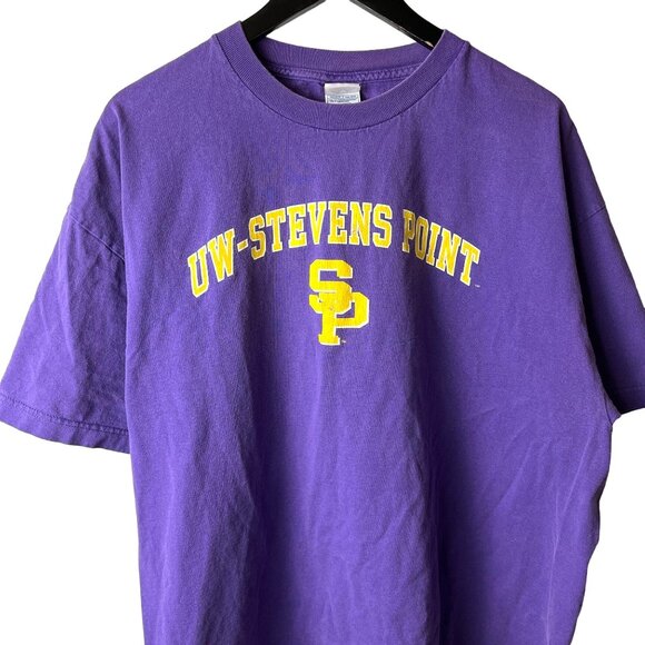 Vintage Y2K UW Stevens Point SP T Shirt Purple 2XL XXL Graphic Tee Cotton Solid - Picture 1 of 11